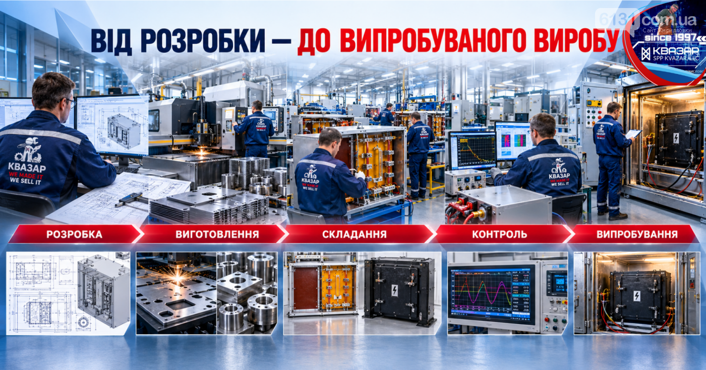 Розробка, виготовлення, складання, контроль та випробування електро... Розробка, виготовлення, складання, контроль та випробування електротехнічного обладнання, СВП КВАЗАР